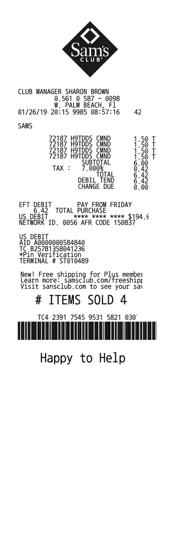Sams Club Receipt
