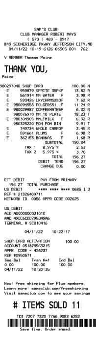 Sams Club Receipt #2