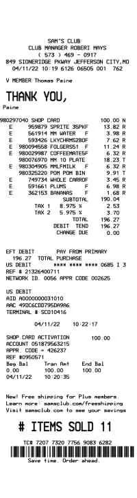 Sams Club Receipt #2