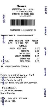 Sears Receipt