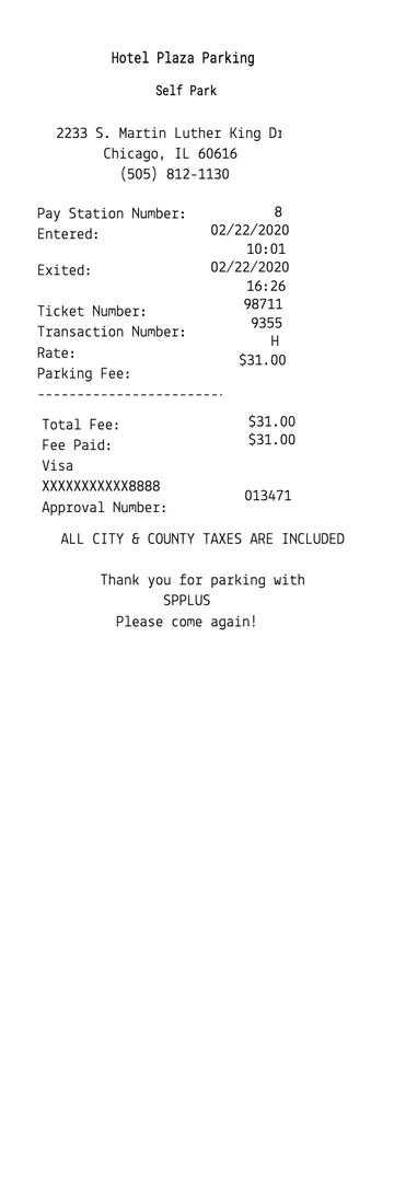 Self Parking Receipt
