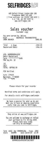 Selfridges Receipt 2