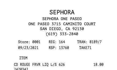Sephora Receipt