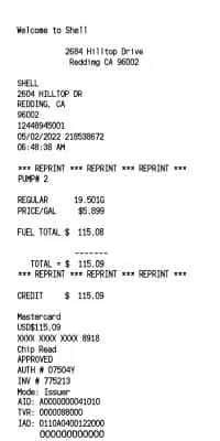 Shell Fuel Receipt Reprint