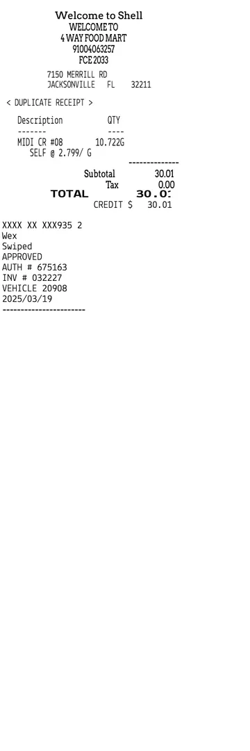 Shell Fuel Receipt