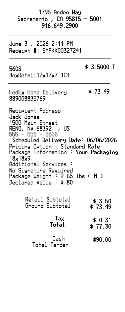 Shipping Receipt