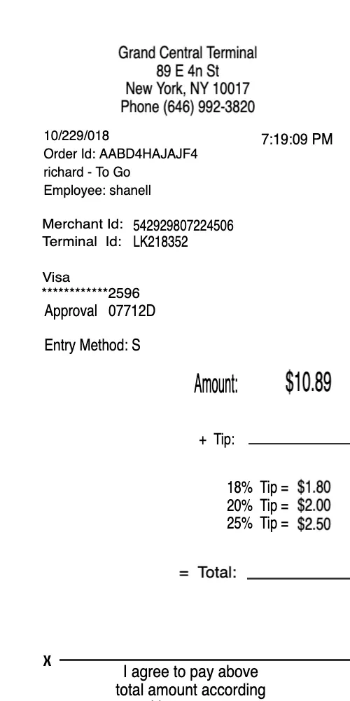 Simple Credit Card Receipt Tip