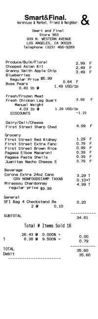 Smart and Final Receipt