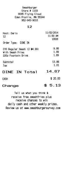 Smashburger Receipt