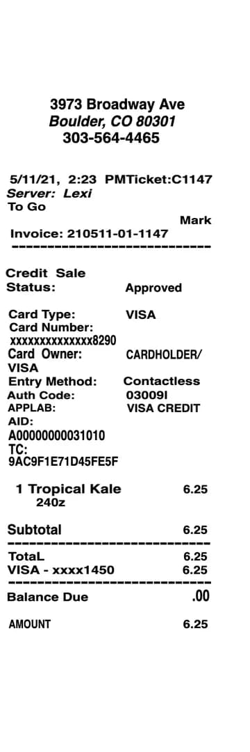 Smoothie Receipt
