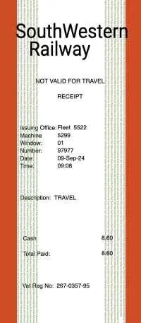 Southeastern UK Train Receipt 2