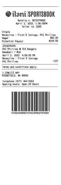 Sportsbook Betslip Receipt