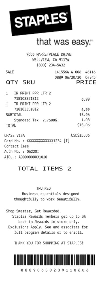 Staples Receipt 2