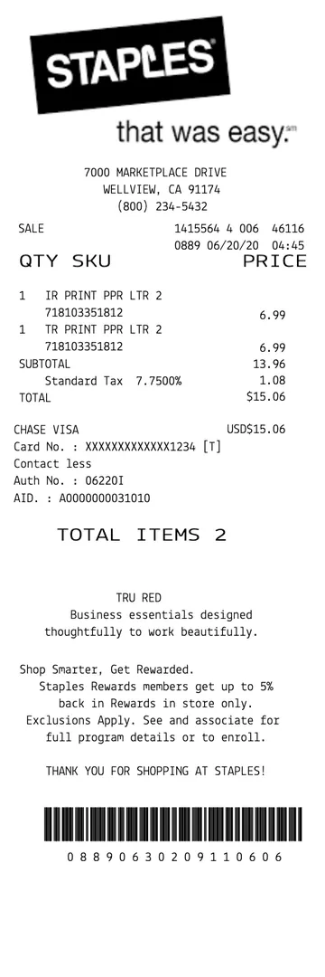 Staples Receipt 2