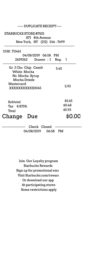 Starbuck Receipt 002