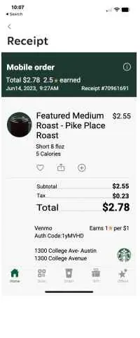 Starbucks Mobile App Receipt