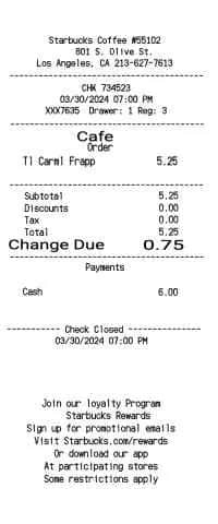 Starbucks Receipt In-Store