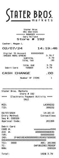 Stater Bros Receipt