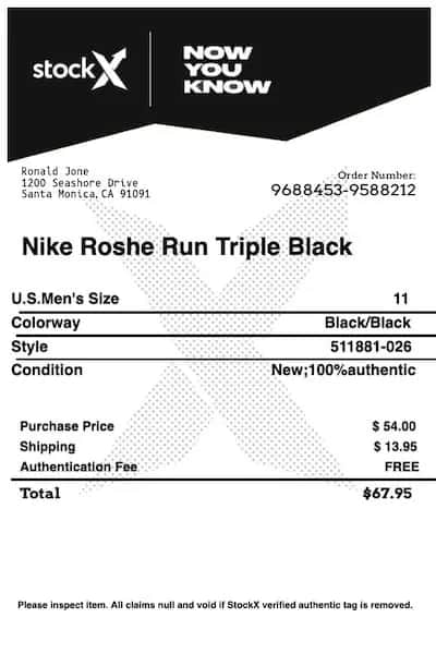 StockX Receipt