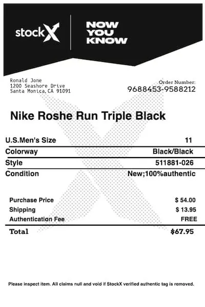 StockX Receipt