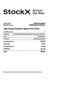 StockX Shipping Invoice