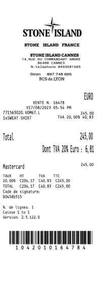 Stone Island Receipt 1