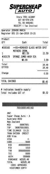 Supercheap Auto Receipt