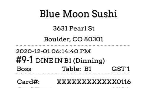 Sushi Restaurant Receipt