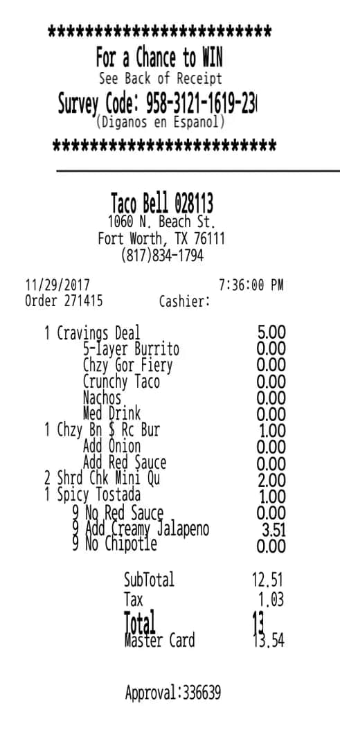 Taco Bell Receipt