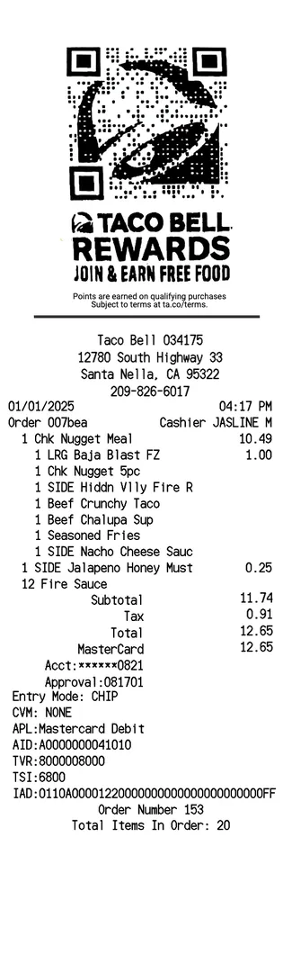 Taco Bell Receipt New