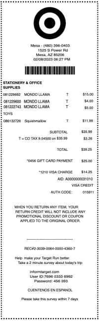 Target App Receipt