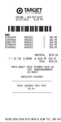 Target Huggies Receipt