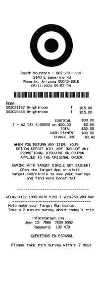 Target Purchase Receipt