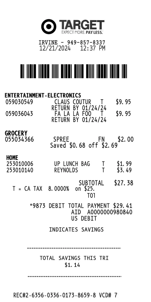 Target Receipt