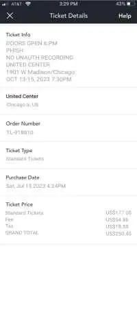 Ticketmaster Mobile Receipt