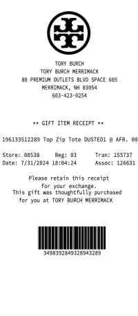 Tory Burch Receipt Gift