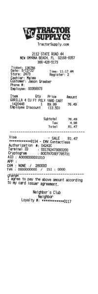 Tractor Supply Receipt