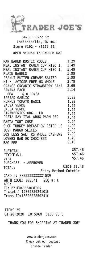 Trader Joes Receipt