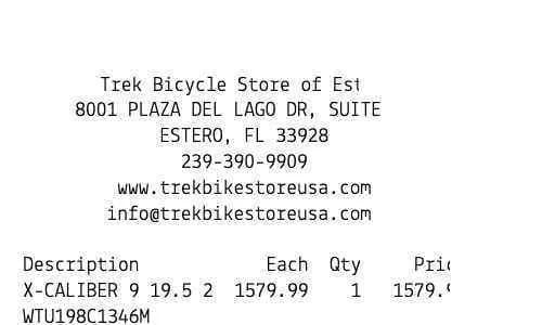 Trek Bike Receipt