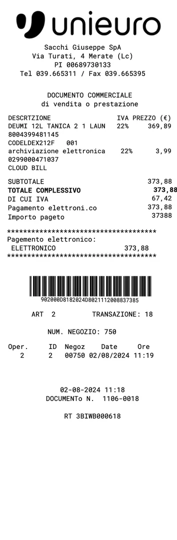 Unieuro Receipt