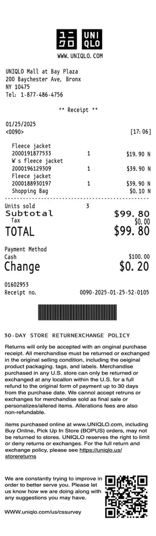 Uniqlo Receipt