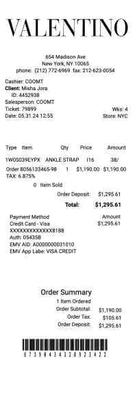 Valentino Receipt