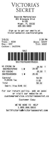 Victorias Secret Receipt