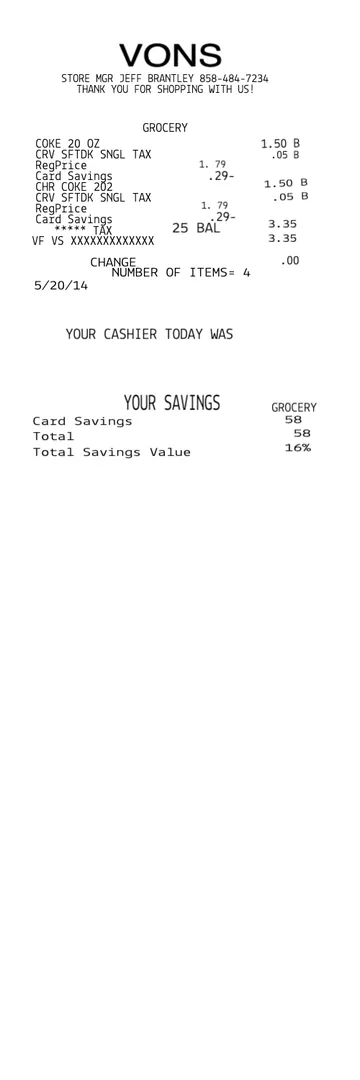 Vons Receipt