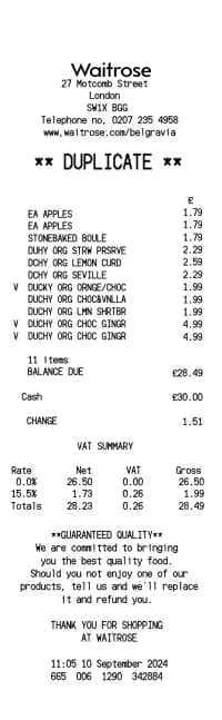 Waitrose UK Store Receipt