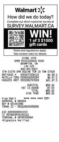 Walmart Canada Receipt