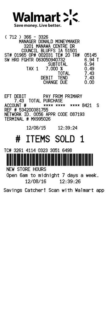 Walmart Receipt 001