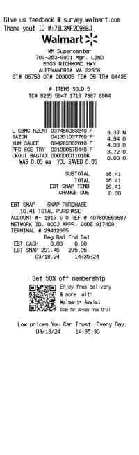 Walmart Receipt 2024