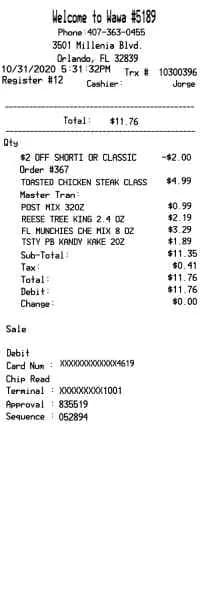 Wawa Receipt