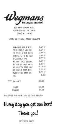 Wegmans Receipt